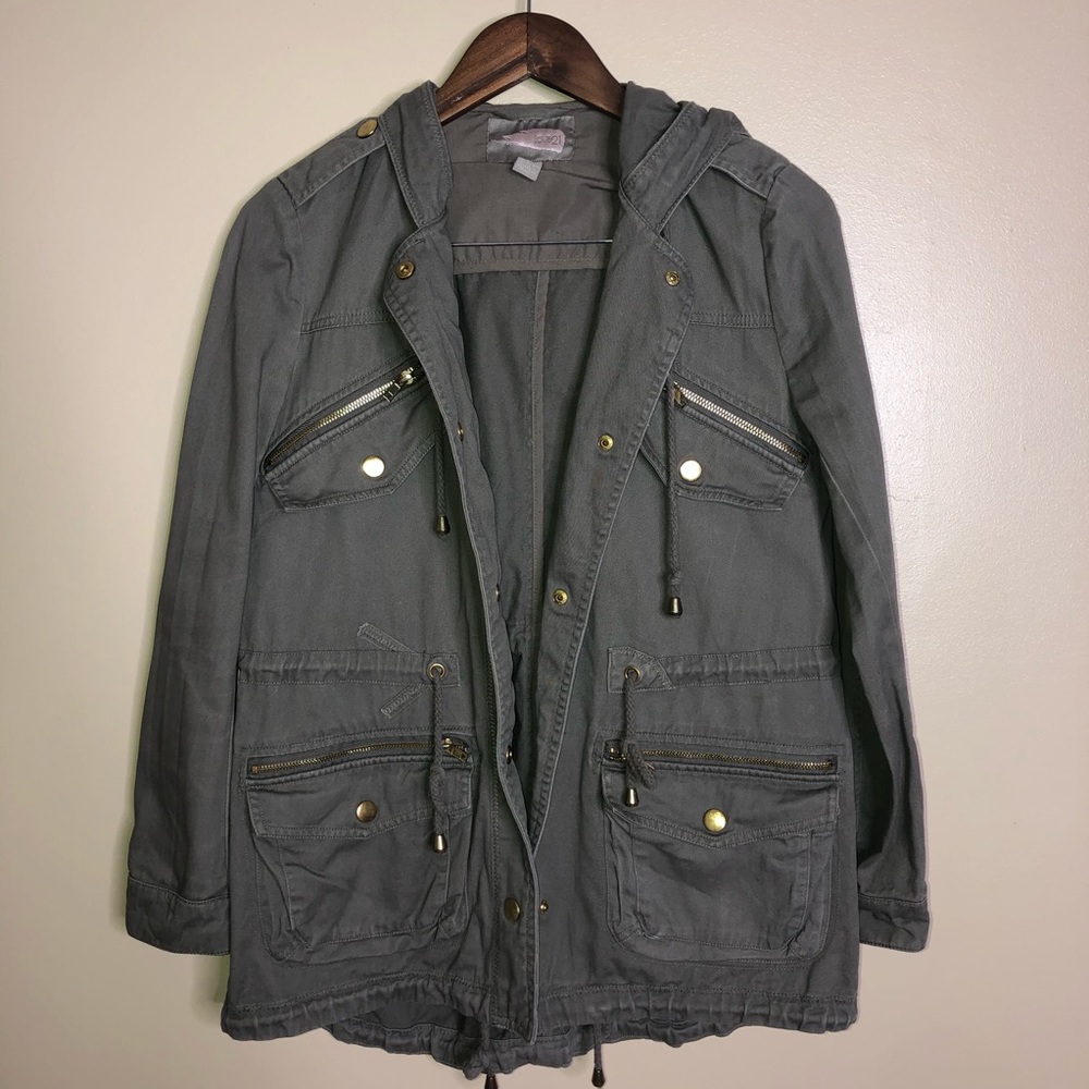 Olive green and gray mix utility jacket
